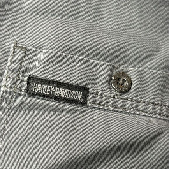 Vtg. Harley Davidson Gray Long Sleeve Button Front Denim Shirt w/Logo Large - Picture 4 of 5